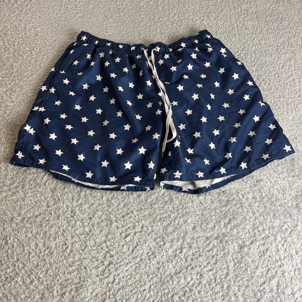 Peyton & Parker Mens XL Navy Blue White Star Print Swim Trunks Mesh Lined Shorts